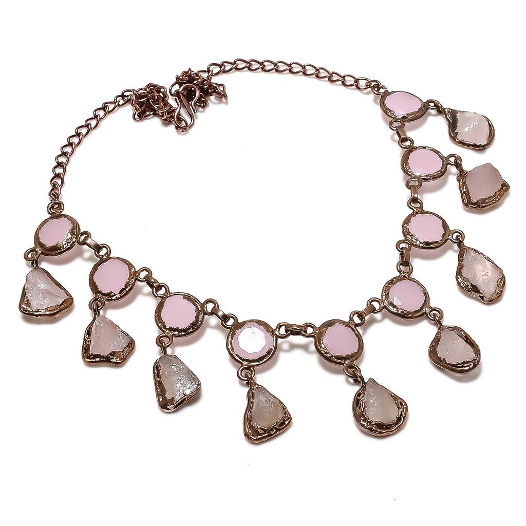 Rose Quartz Handmade Latest Design Jewelry Necklace, Copper Electroformed Gemstone Necklace, Gift For Mother