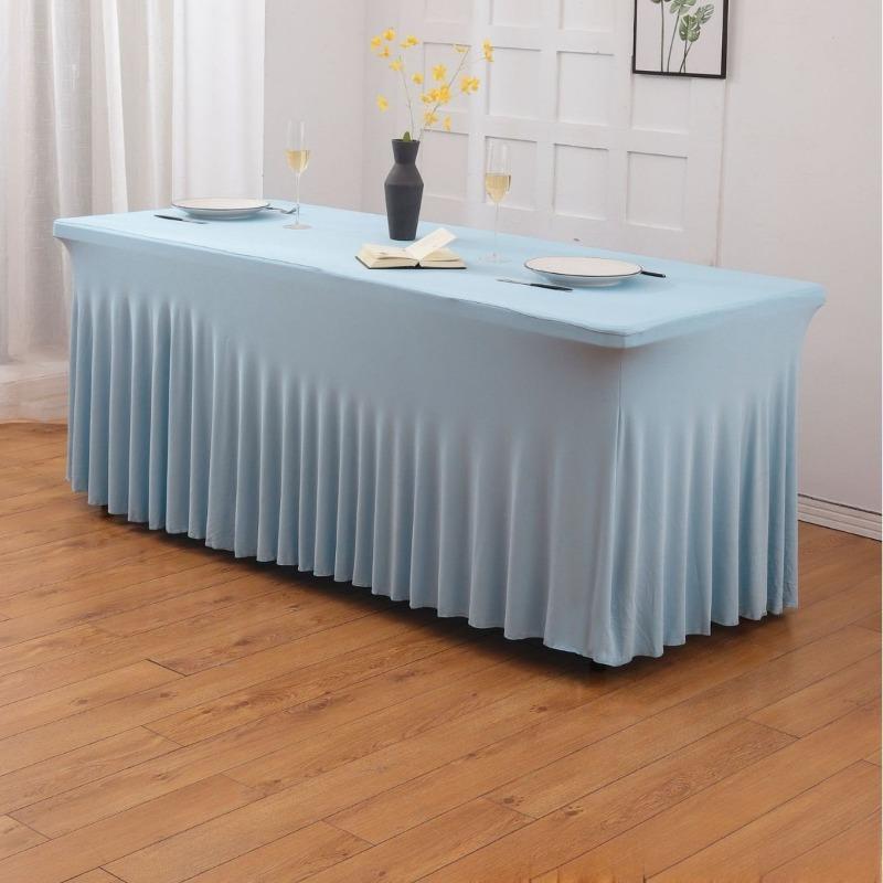 4/6/8 FT Stretch Table Cloth Polyester Rectangle Washable Table Cloth Solid Color for Birthday Wedding Events Party Decoration
