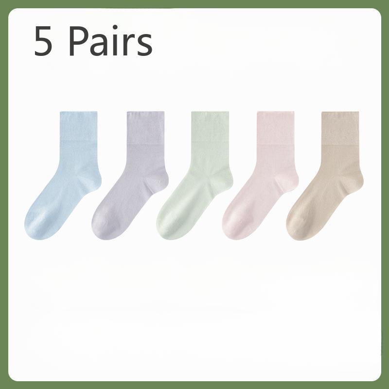 5 Pairs of Mulberry Silk Loose Boneless Postpartum Socks, Antibacterial and Deodorizing Modal Mid-calf Socks, and Women's Growth Socks