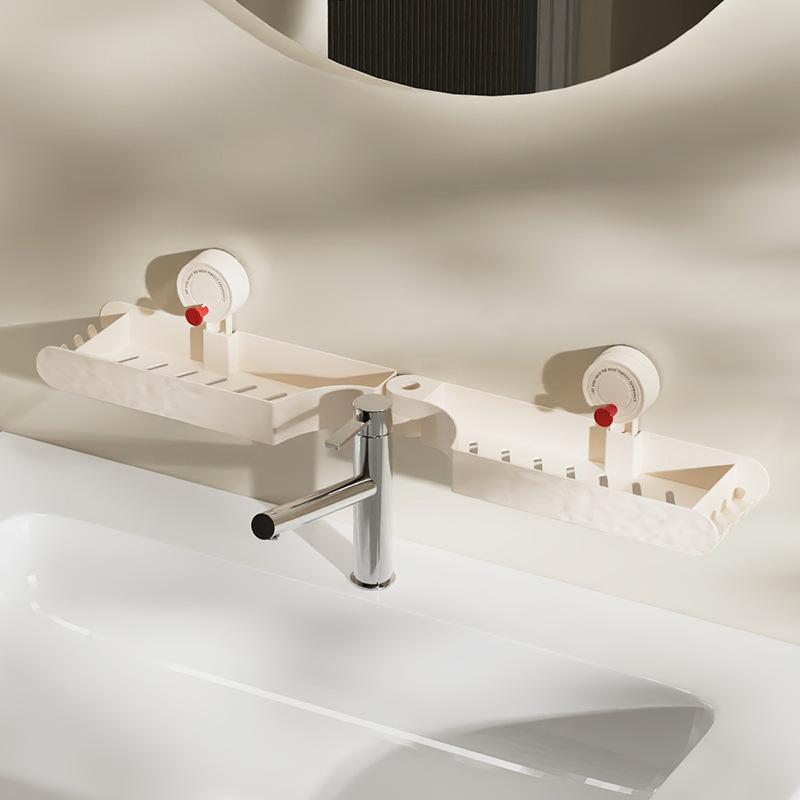 Non-perforated Suction Cup Bathroom Storage Rack with Hollowed-out Drainage Corner Wall-mounted Storage Rack