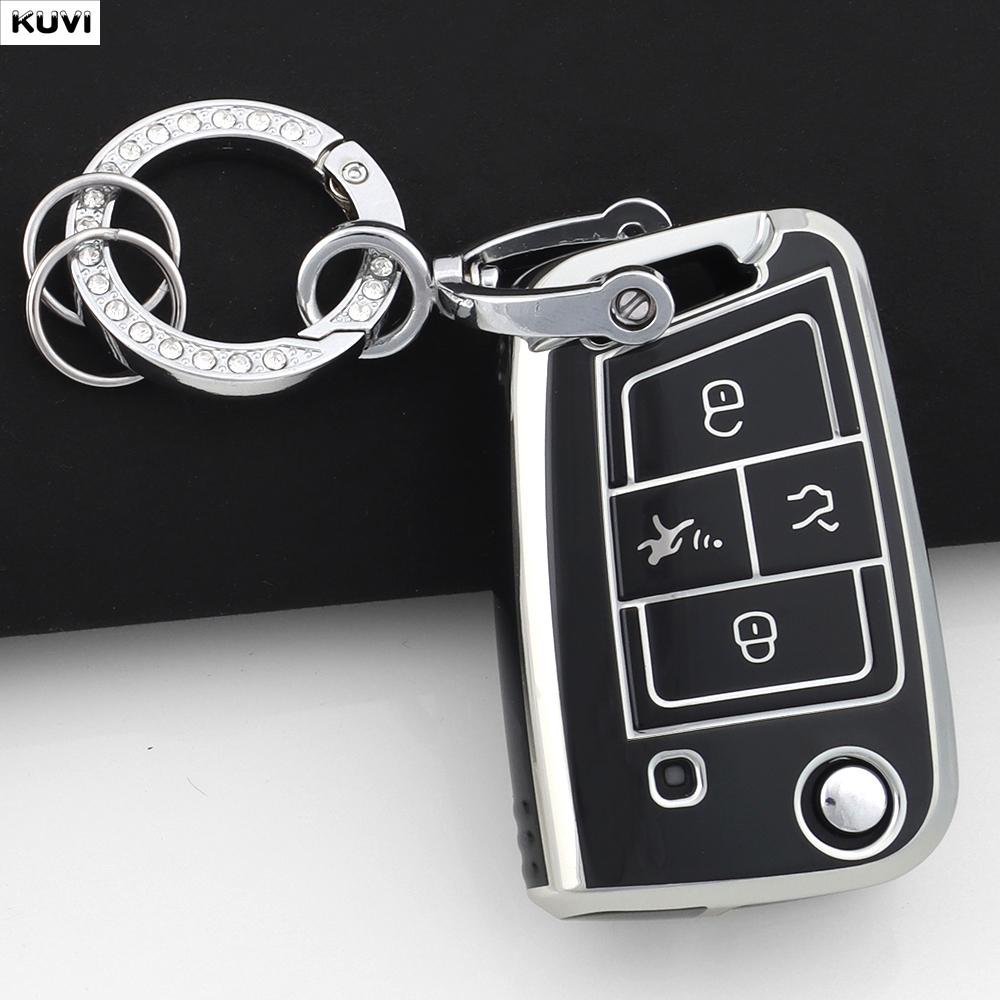 Soft TPU Car Key Case Cover For 3 4 Buttons VW Volkswagen Golf 7 MK7 Tiguan MK2 For SEAT Ateca Leon FR 2 Ibiza For Skoda Octavia