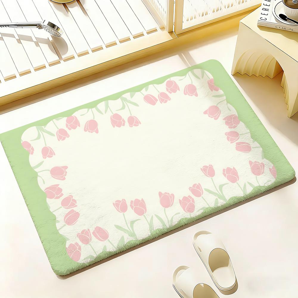 Ins Style Blumen und Tiere Fußmatte Schlafzimmer Wohnzimmer Flanell Fußmatte Rutschfest Heimdeko