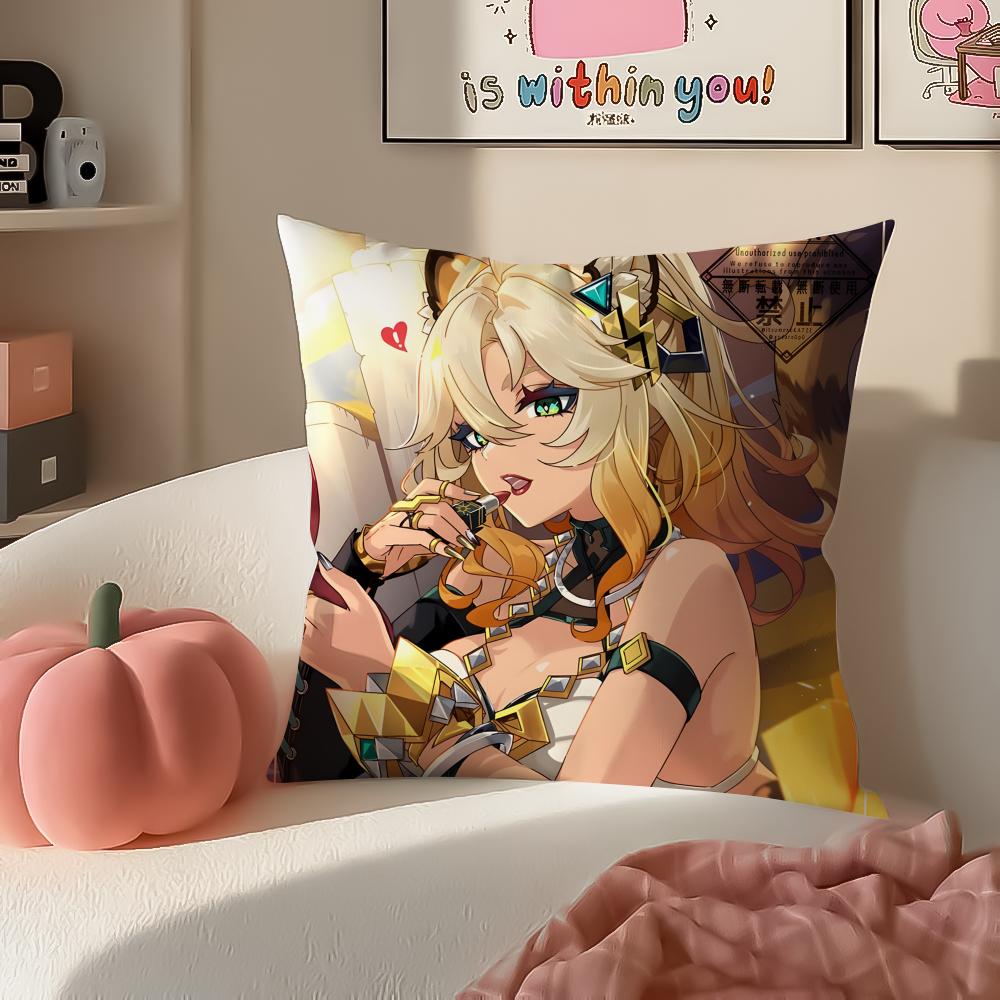 Game Genshin Xilonen Cushion Cover Pillowcase Short Plush Invisible zipper Room Sofa Cushion Cover