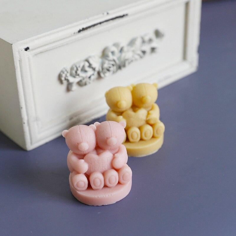 Kjærlige bjørner aromaterapi gips Såpeformer Cute Bear sjokoladebaking Silikonformer DIY hjemmedekorasjon silikonform