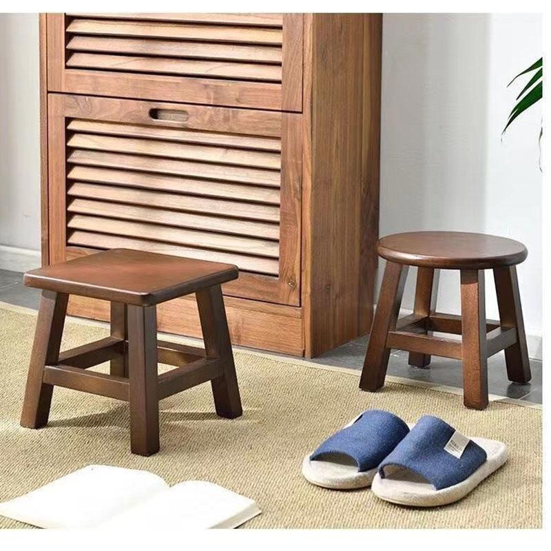 Walnootkleurig Massief Hout Kleine Kruk Moderne Chinese Woonkamer Schoenenwisselkrukjes Huishoudelijke Voetensteun Huismeubilair