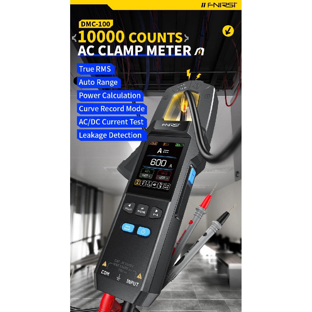 FNIRSI DMC-100 10000 Counts DC AC Current USB rechargeable Clamp Meter Digital Multimeter 600A Amperimetric Clamp NCV Meter Tool