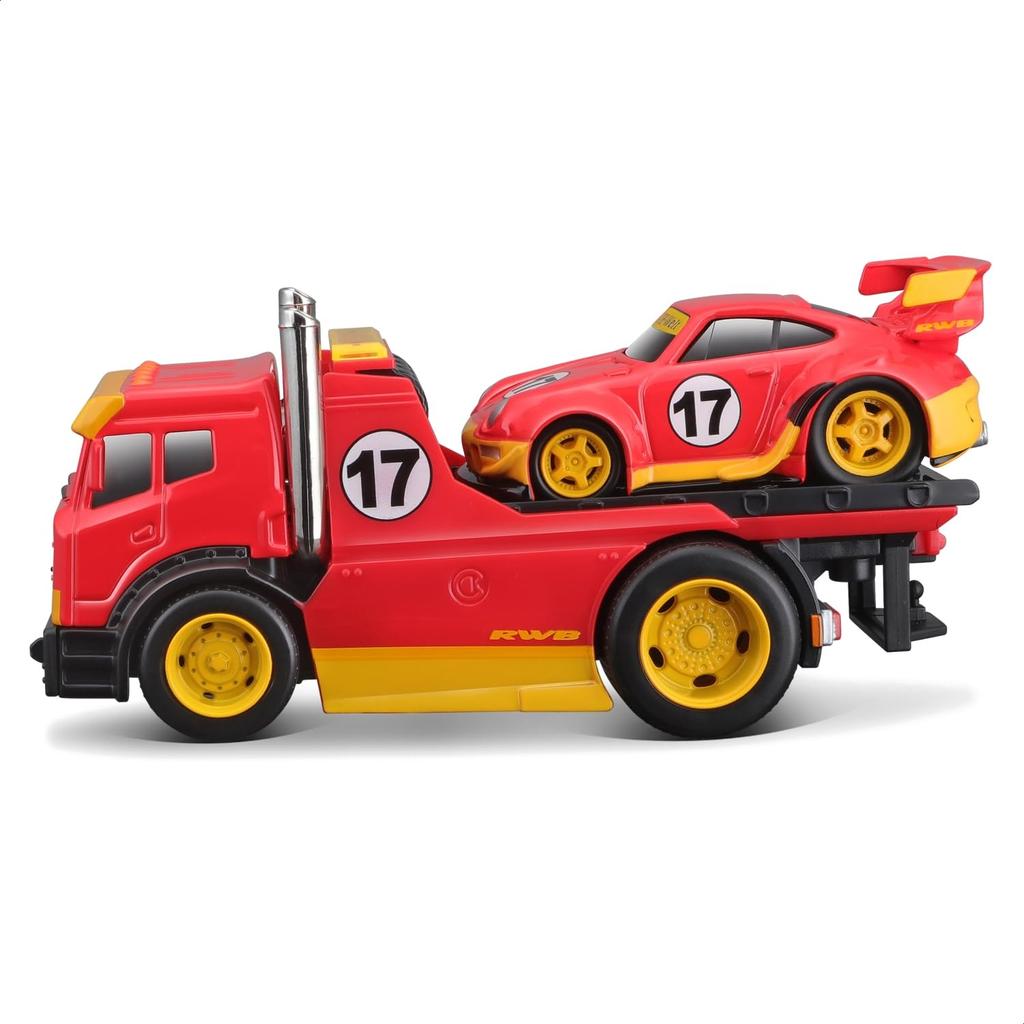 Maisto Scale Muscle Machines Muscle Transporter Diecast Model Car 993 911 1/64 / (JDM Flatbed/RWB - Red/Orange 11543)