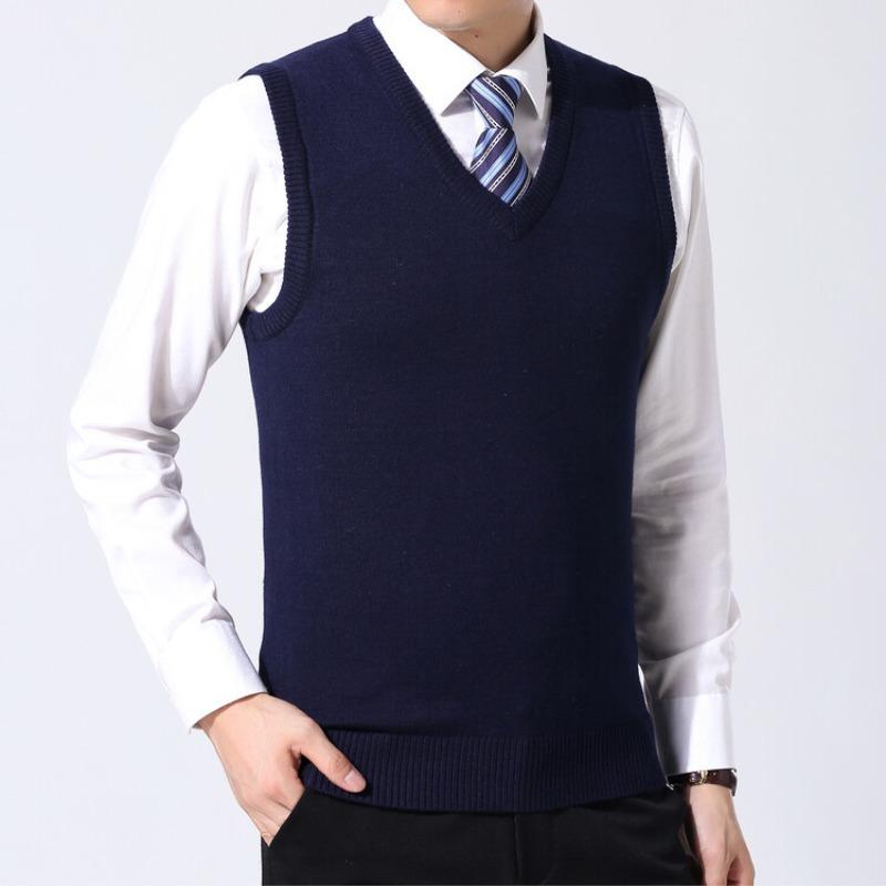 Men's Knit V-Neck Sleeveless Sweater Vests Fit Knitted Pullovers Sweaters Slim Patchwork Smart Casual Knit Vest Men
