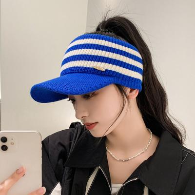 Nuovo Cappello a Maglia Invernale da Donna con Parte Superiore Vuota, Berretti da Baseball alla Moda a Strisce per Donna Autunno Inverno Caldi, Berretti Casual con Visiera, Cappelli Sportivi da Esterno