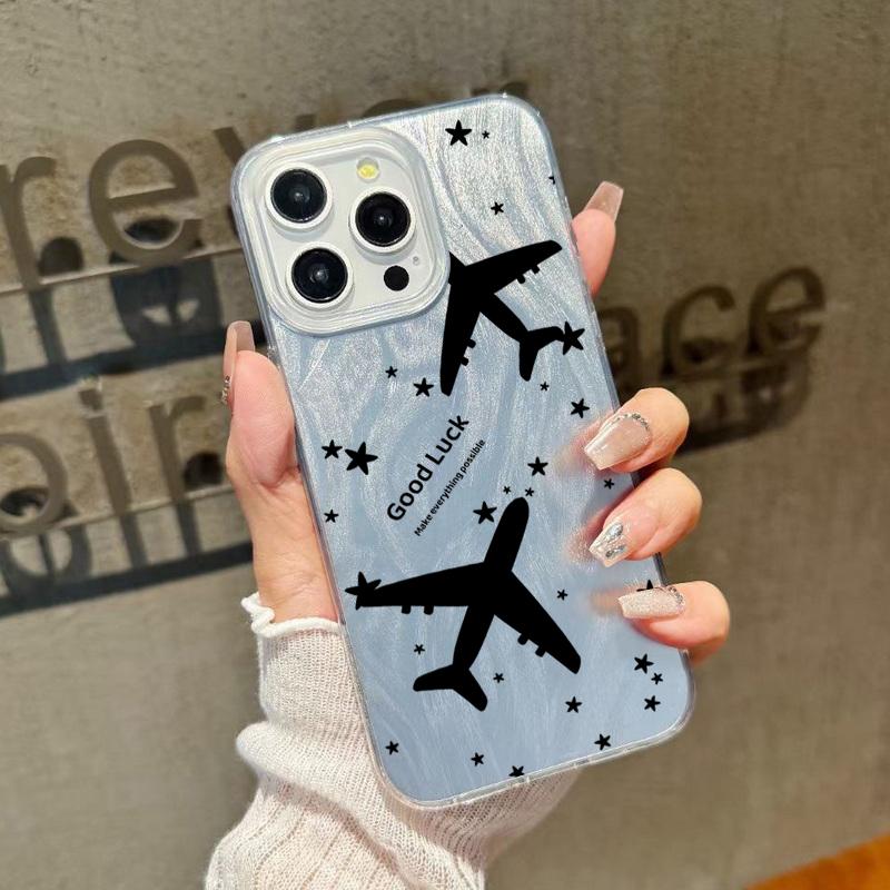 

Для iPhone 16 Pro Max 15 14 Pro 13 12 11 чехол с принтом самолета блестящий жесткий ПК тонкий ударопрочный прозрачный ТПУ мягкий край глянцевый чехол для телефона оболочка iPhone 11 дымный черный