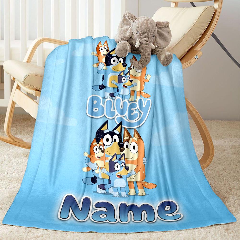 Bluey Family Adventure Customize Text Blanket Throw Customizable Blanket Soft Warm Cozy for Bed Office Bedding Seaside Ideal for All Seasons