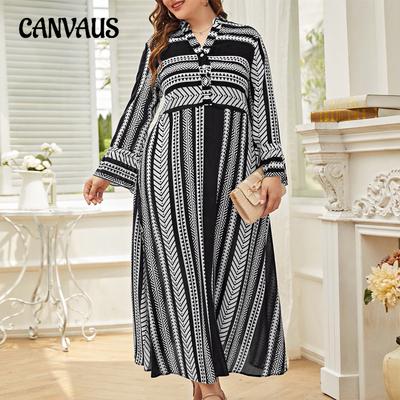 Damen Übergröße Lockeres Retro Bedrucktes Hemdkragen Temperament Pendler Literarisches Hemdkleid mit Knopfleiste