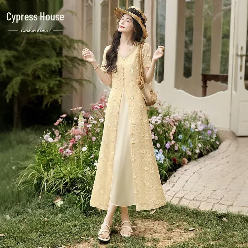 Women s Sweet V-Neck Two-Piece Dress Set XL