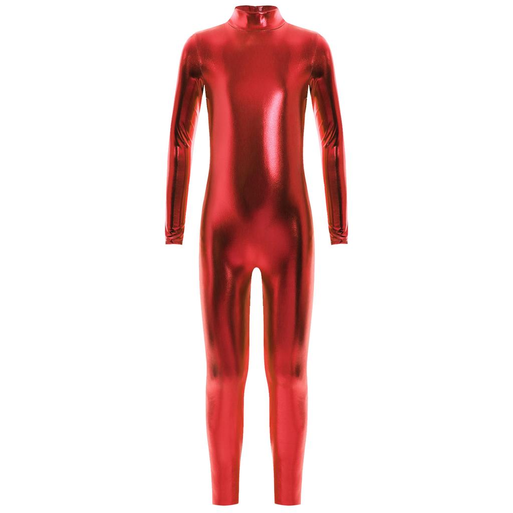 Barn Unisex Performance Jumpsuit Metallic Glansig, Långärmad Halsringad Helkroppsdräkt För Halloween & Dansrollspel