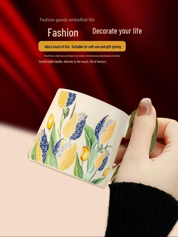 French-Inspired Tulip Tea & Coffee Ceramic Cup and Saucer Gift Set