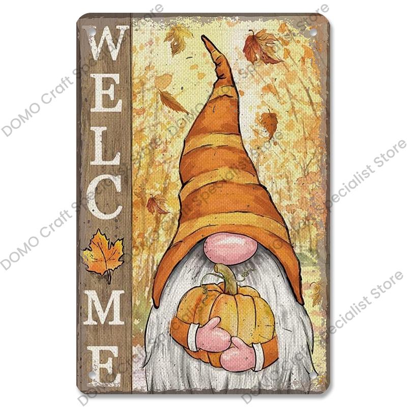 Welcome Poster Metal Plate Vintage Pumpkin Sunflower Bird Metal Tin Signs Wall Decor Garden Door Cafe Party