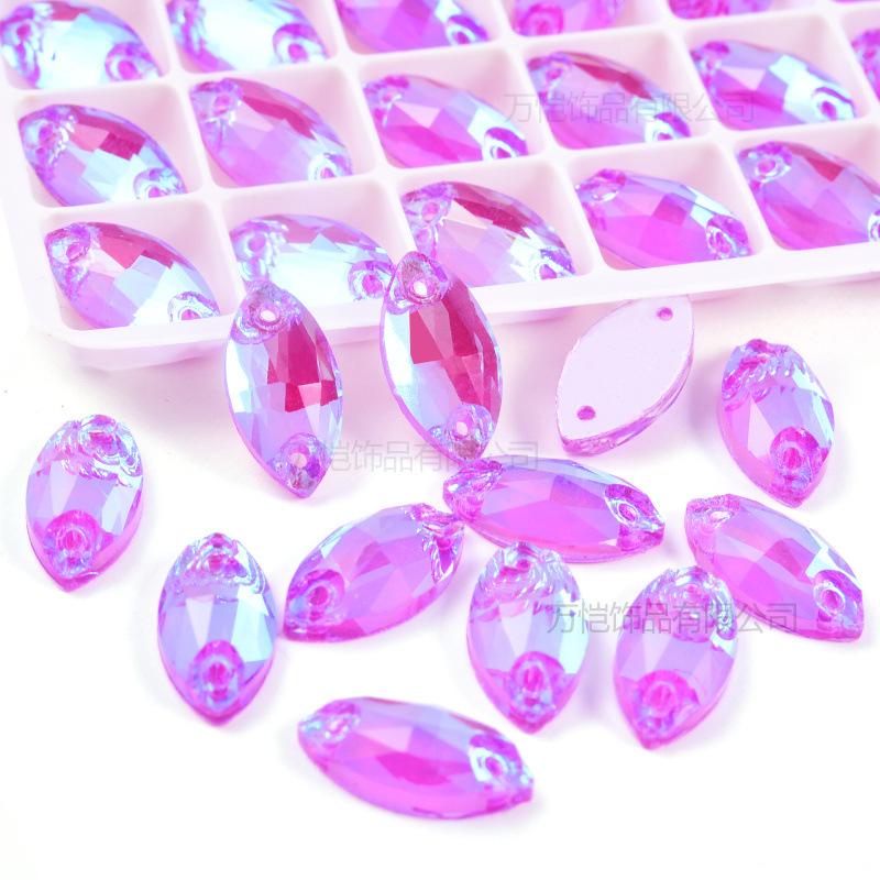 Glass Dark Purple Fluorescent Hand Sewn Drill, Special-Shaped Horse Eye Water Drop Neon Flat Bottom Hand Sewn Stone Diy Jewelry, Luggage Accessories