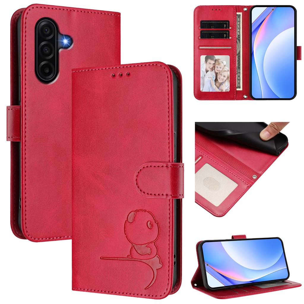 For Samsung Galaxy A37 5G Case Panda Imprint RFID Blocking Wallet Leather Phone Cover with Wrist Strap