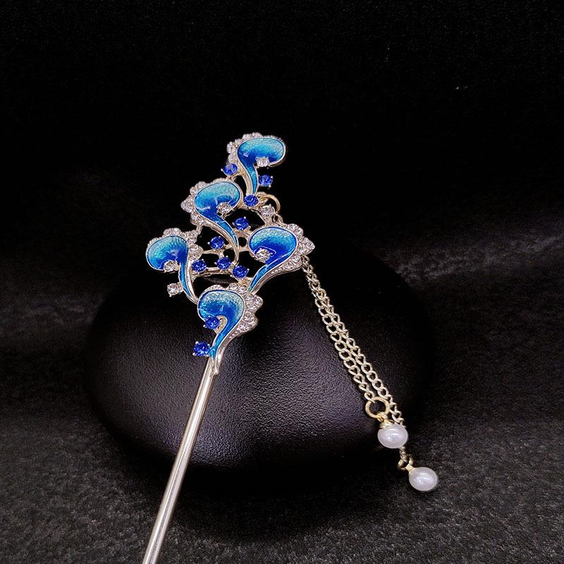 Blue Auspicious Cloud Tassel Hairpin - Ancient Style Women's Hair Accessory