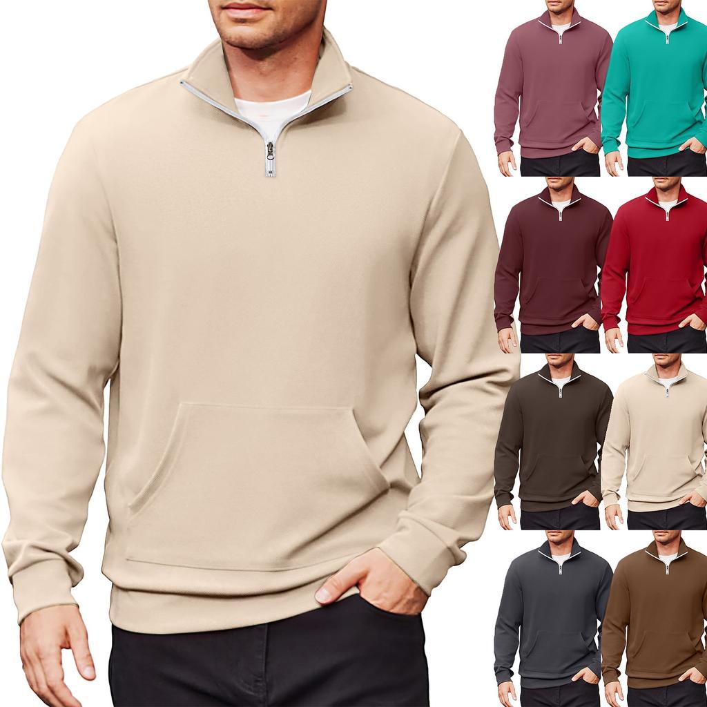 Men's Casual Long-Sleeved Collared Quarter-Zip Sweatshirt