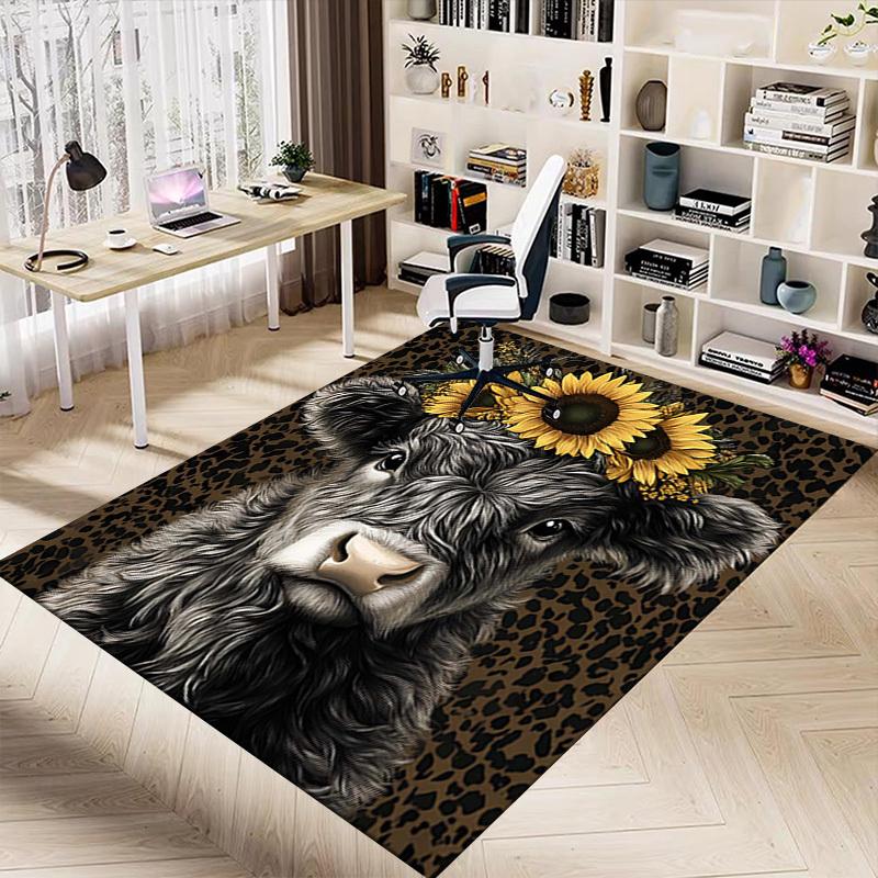 1 Stück Kuh Sonnenblume Rutschfester Bodenteppich Kompatibel für Büro & Wohnzimmer & Schlafzimmer & Esszimmer - Flach - Maschinengewebt -S0326