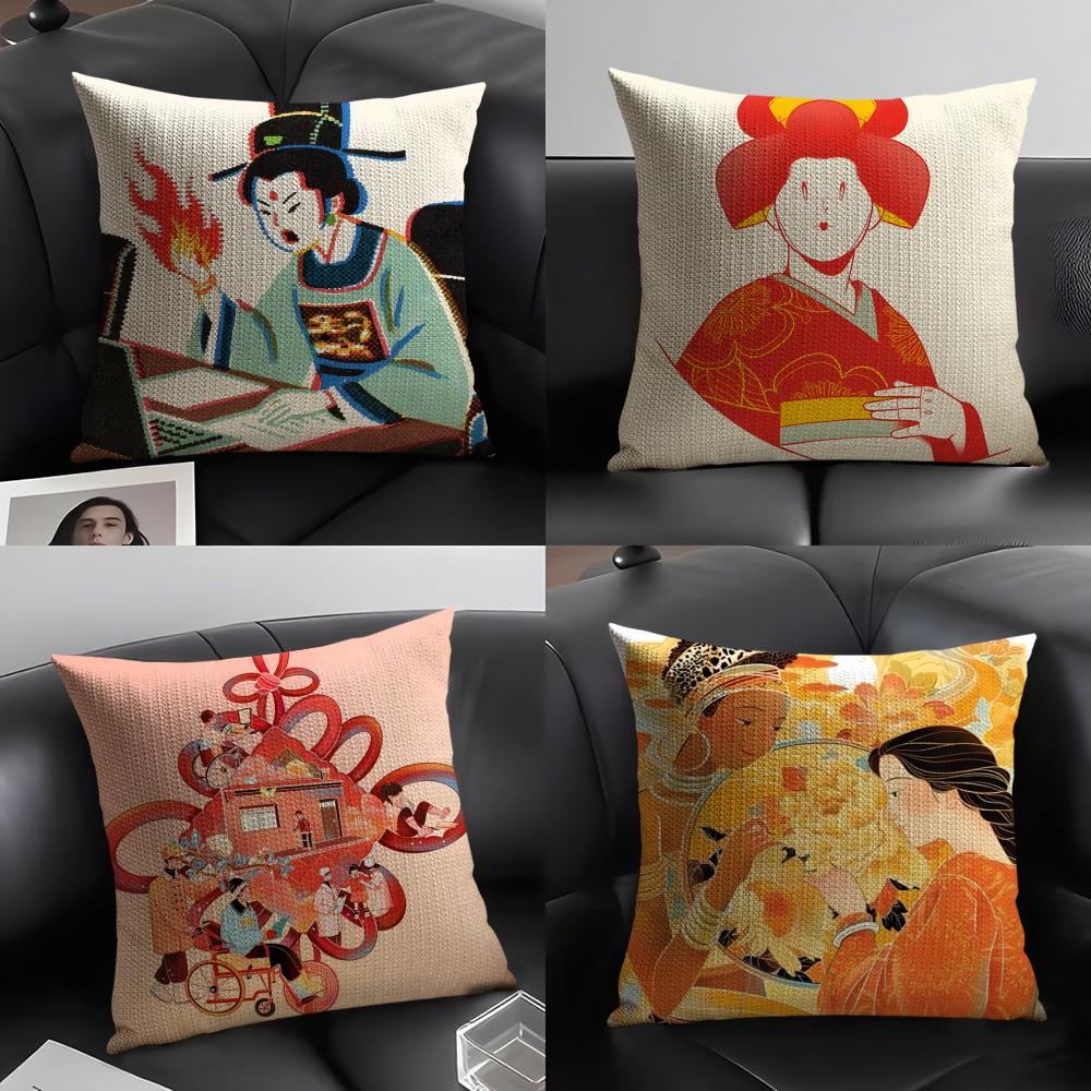 3 Retro Japanese Style Prints Pillow Case Home Living Room Decoration Linen Pillowcover Pillow Cases Cushion Cover