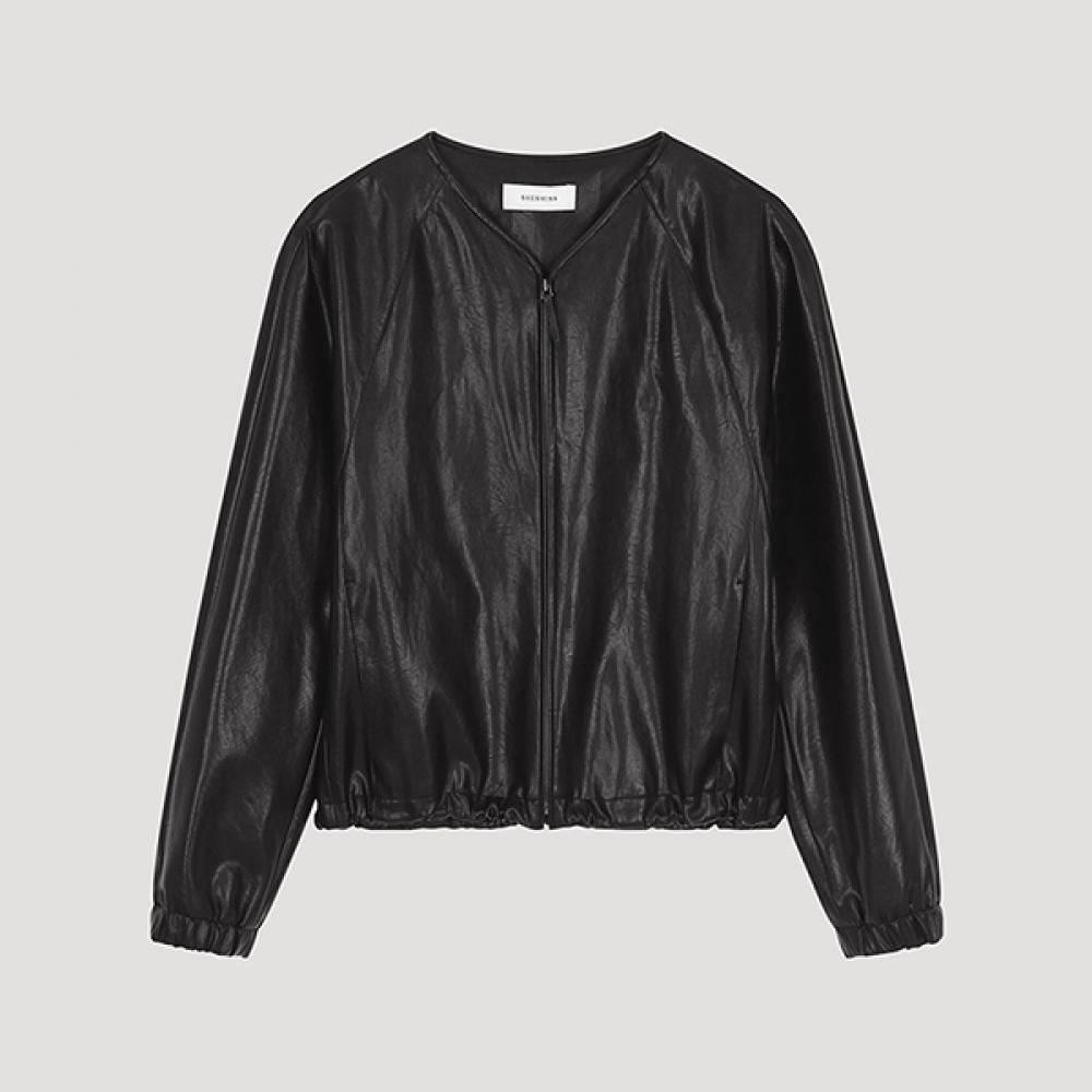 

[shs Miss] Кожаный джемпер реглан на молнии Swwjpo12020 Bk blacks/66