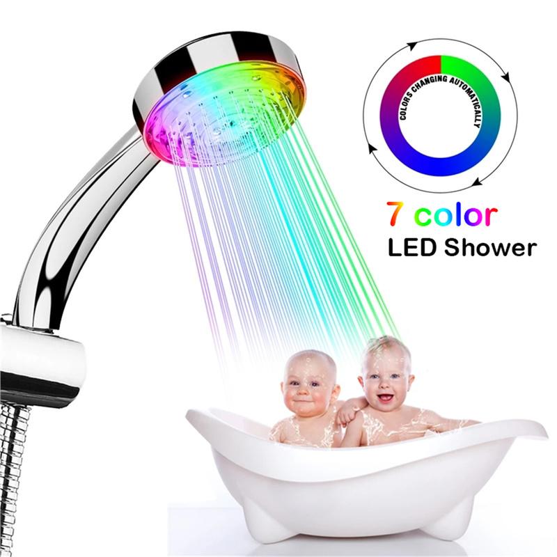Rainbow LED Shower Head 7 Color Light Up Water Power Bathroom Handheld Sprayer