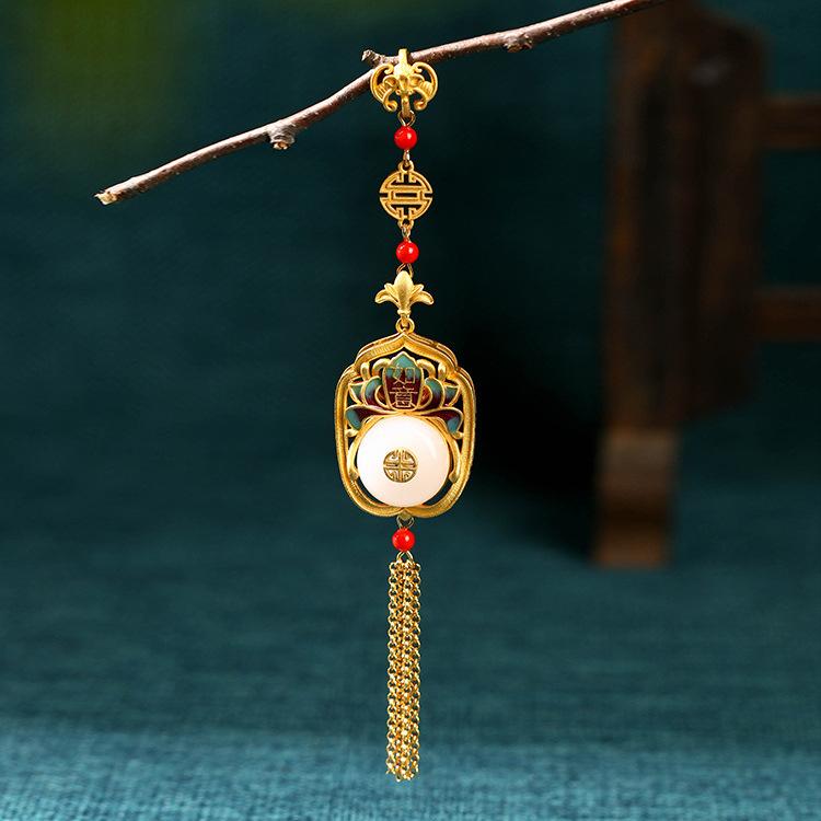 

Китайский классический ципао, застежка-планка на пуговицах, подвеска-эмаль лотос, безопасная застежка, длинная бахрома, аксессуары в стиле ретро