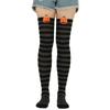 Women Halloween Over Knee Long Socks Cute 3D Wicked Evil Pumpkin Striped Print Thigh High Stockings Holiday Hosiery