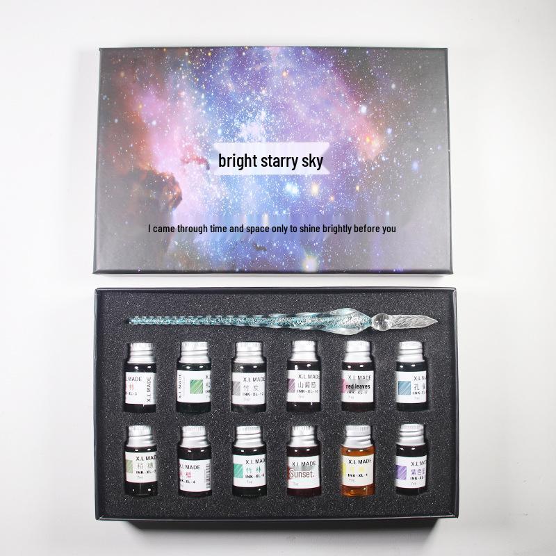 Starry Sky Glass Dip Pen Set: Crystal Signature & Student Pen Stationery Gift