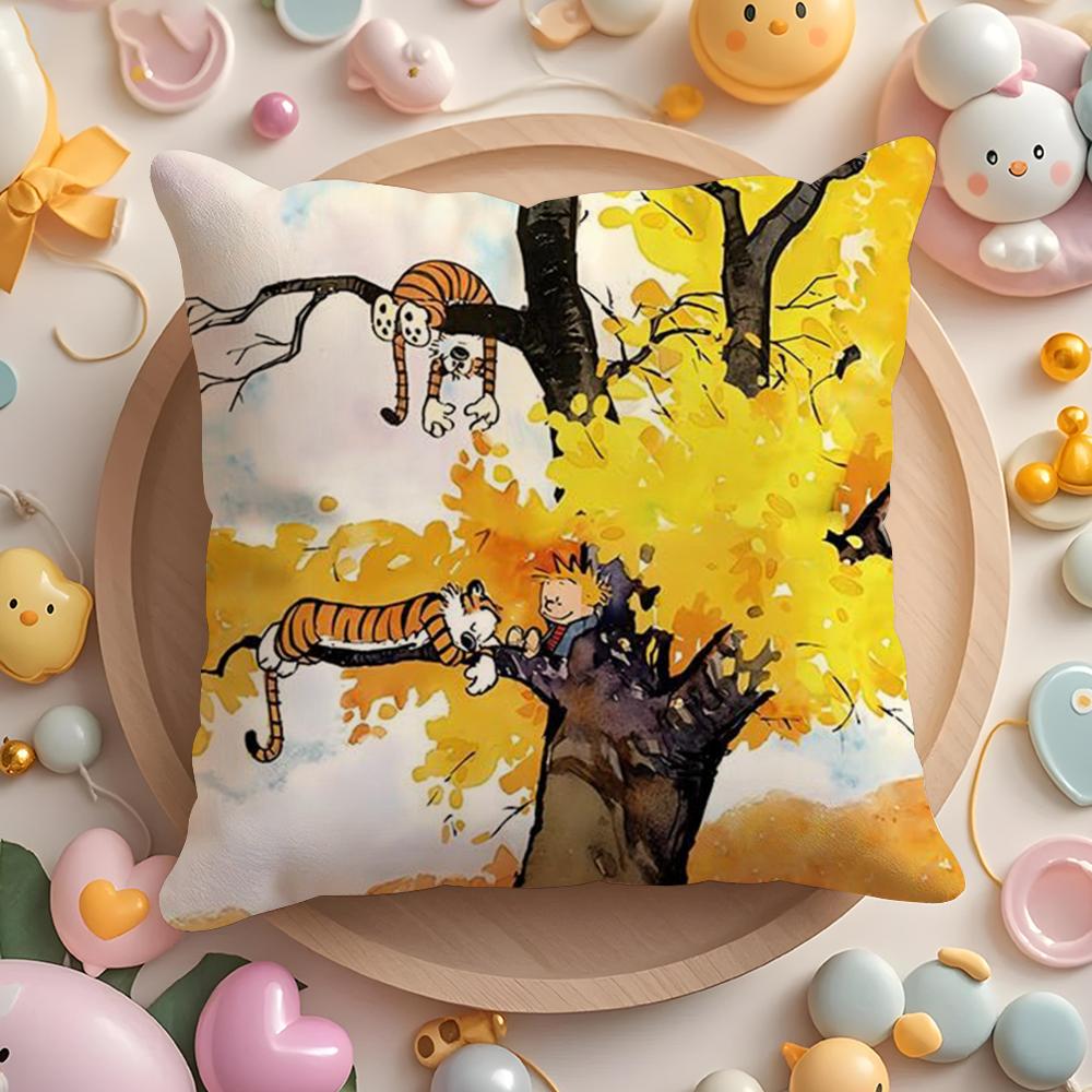 C-Calvin And H-Hobbes Cushion Cover Short Plush Double-Sided Printing Home Machine Washable In Warm Winter Pillow Case