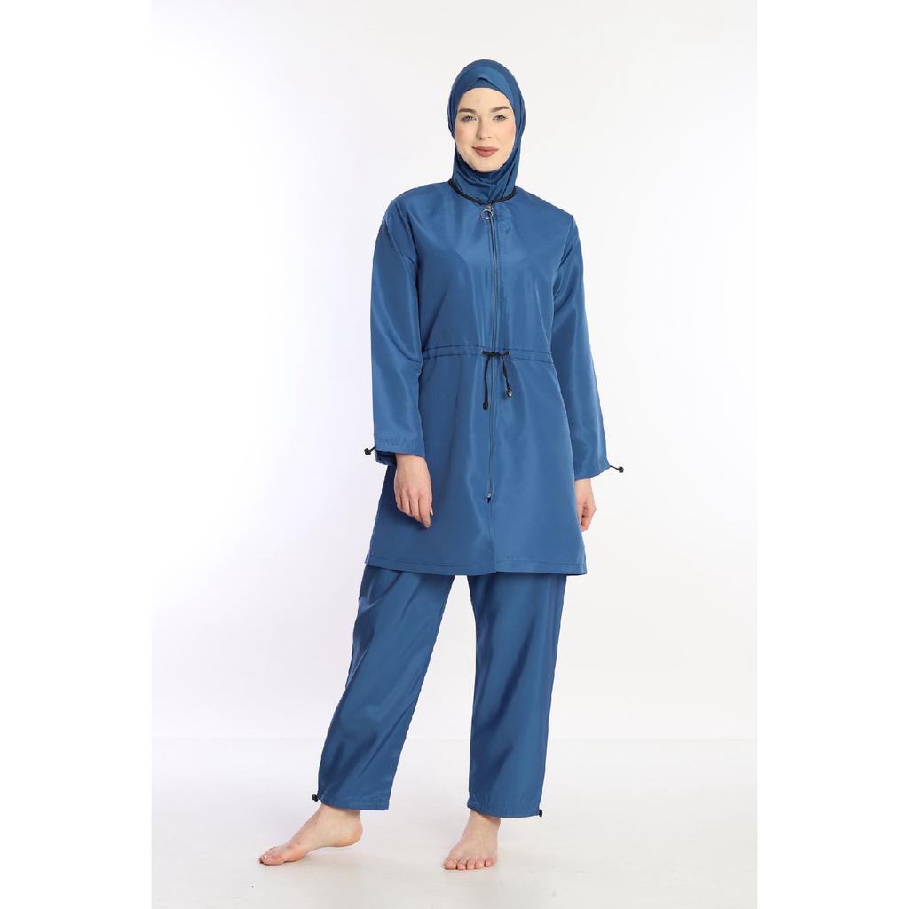 Black Lycra Headscarf 4 Piece Fully Covered Water Repellent Quick Drying Zippered Hijab Swimsuit