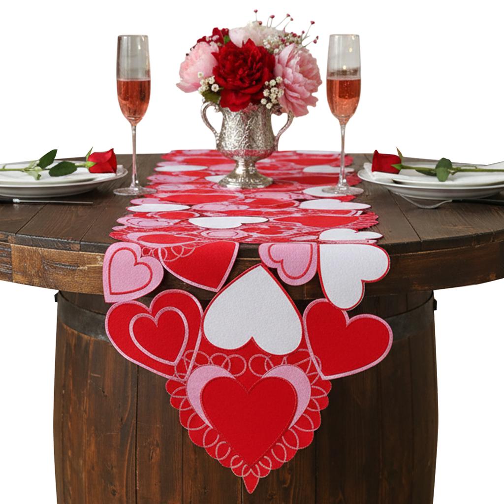 Hollow-Out Hearts Dining Tables Mat Reusable Red Love Heart Pattern Table Runners Multi-Purpose for Romantic Events Engagements