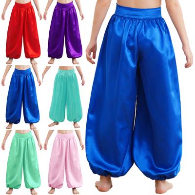 Mädchen Bauchtanzhose Satin Weites Bein Pumphose mit Seitlichem Unsichtbarem Reißverschluss für Bühnenauftritt