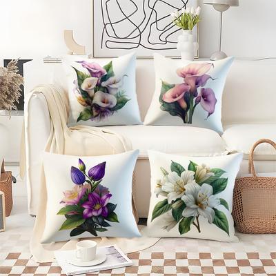 Watercolor Lily Calla Lily Digital Printing Pillow Cover Short Plush Suitable Living Rooms Bedrooms Sofas Throw Cushion Cover