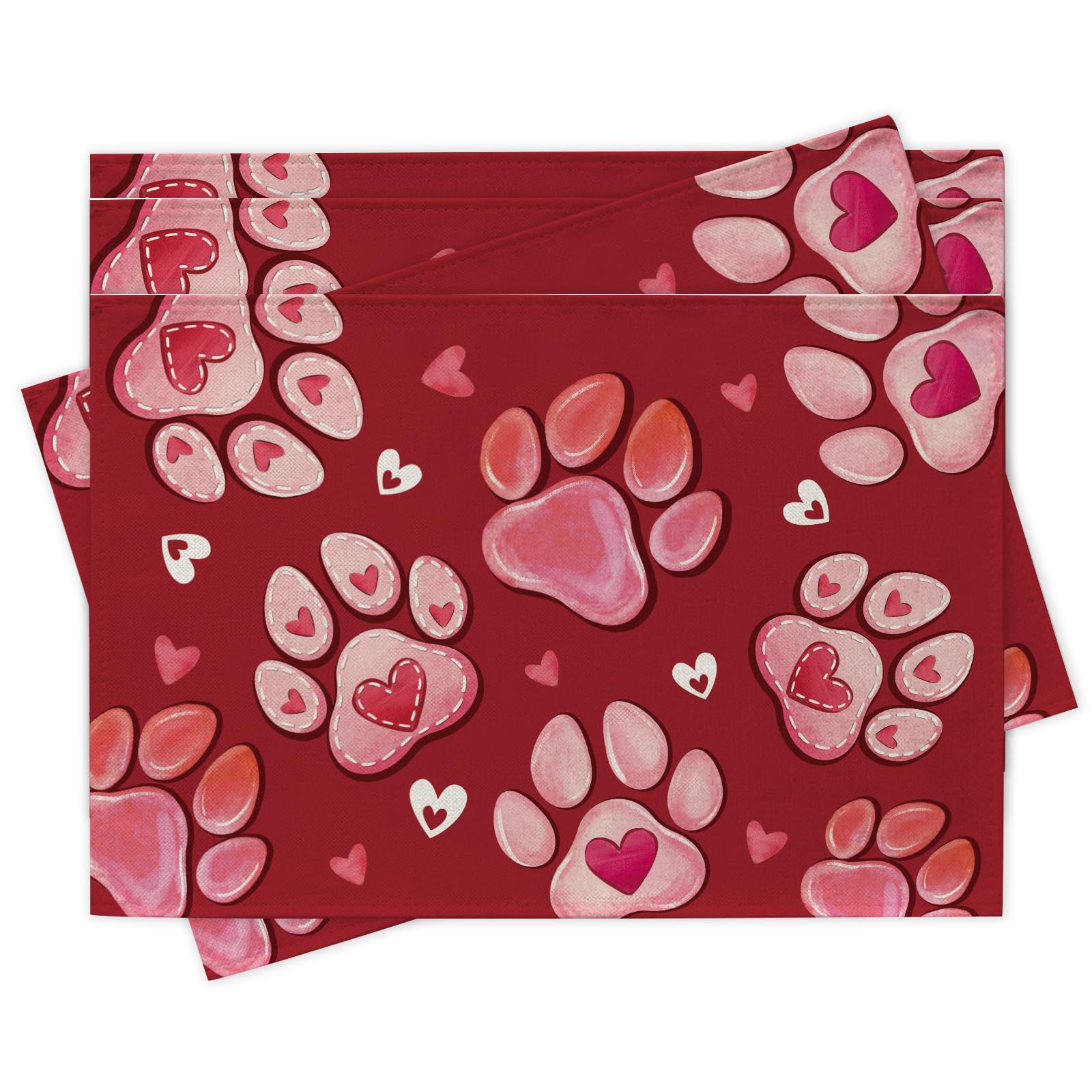 Valentines Day Placemats Set of 4, Red White Love Heart Polka Dot Dining Place Mats Table Decor 4Pcs-12 X18