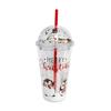 Bicchiere Riutilizzabile a Tema Natalizio con Cannuccia e Coperchio 450ml Adatto come Regalo per la Festa di Natale