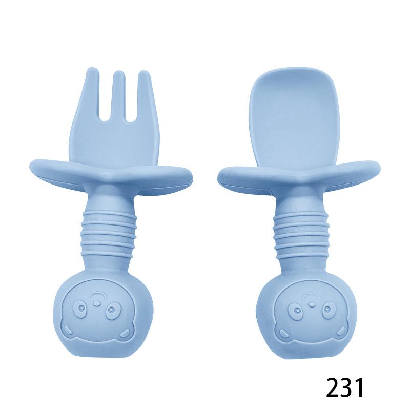 

Silicone Baby & Toddler Fork and Spoon Set - Short Handle for Self-Feeding Training