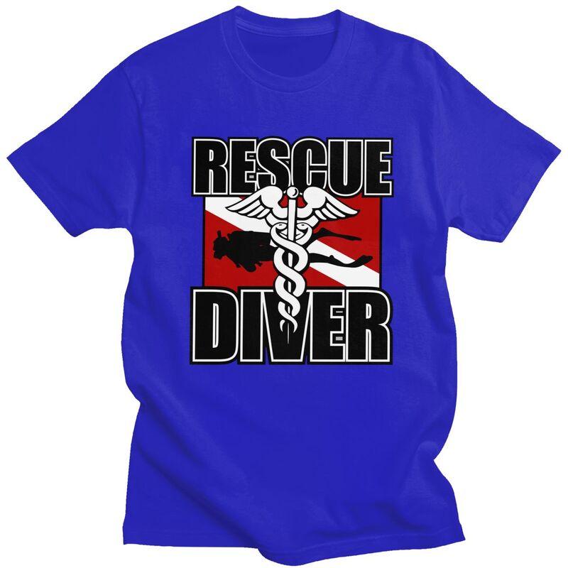 Custom Rescue Diver T Shirts for Men 100 Cotton Tee Tops Scuba Diving Tshirt ShortSleeve Tshirt Clothing