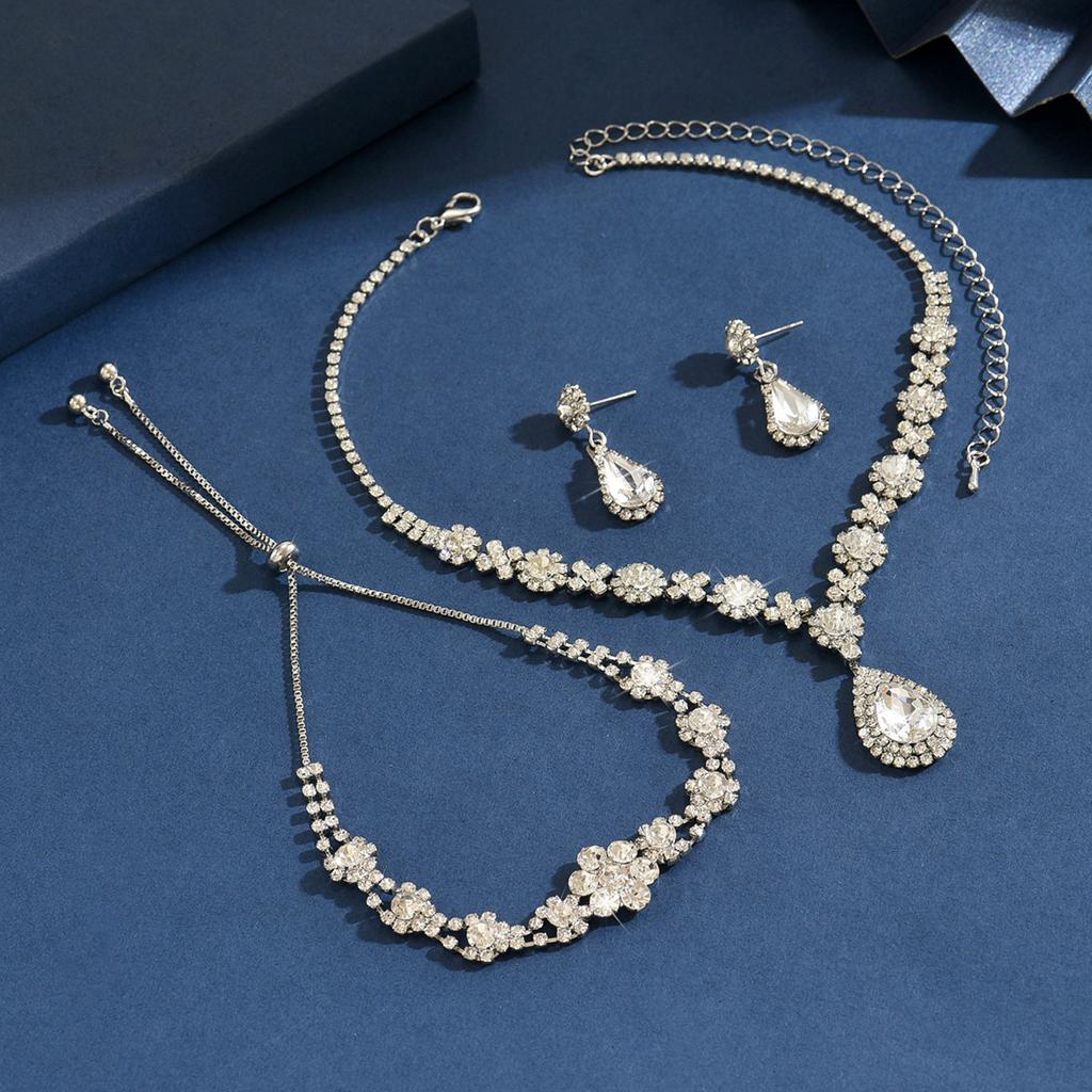 Women's Crystal Droplet Necklace Earrings for Wedding Evening Bride Jewelry Accessories