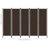 5 Piece Room Divider Brown 250 X 180 Cm