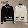 Sibaoshe Women's Contrast-Stitched Knit Cardigan