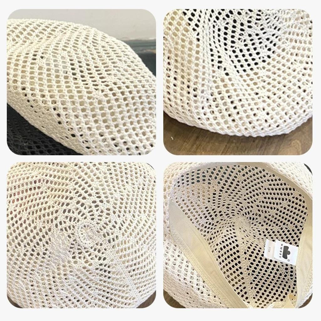 Häkelbare Baskenmütze für Damen Luftiges Baumwollmischmaterial Weiche französisch inspirierte Mütze Beige Farbe Vielseitiger Stil Outdoor-Aktivitäten