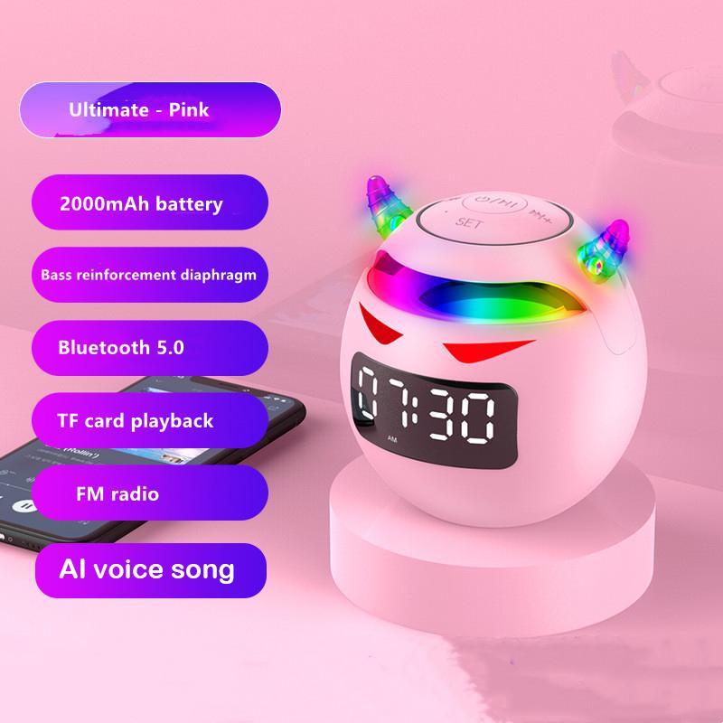 Portable Cute Little Devil AI Smart Bluetooth Speaker 3D Stereo Subwoofer Mini LED Digital Clock Alarm Clock Waterproof HIFI Music Box