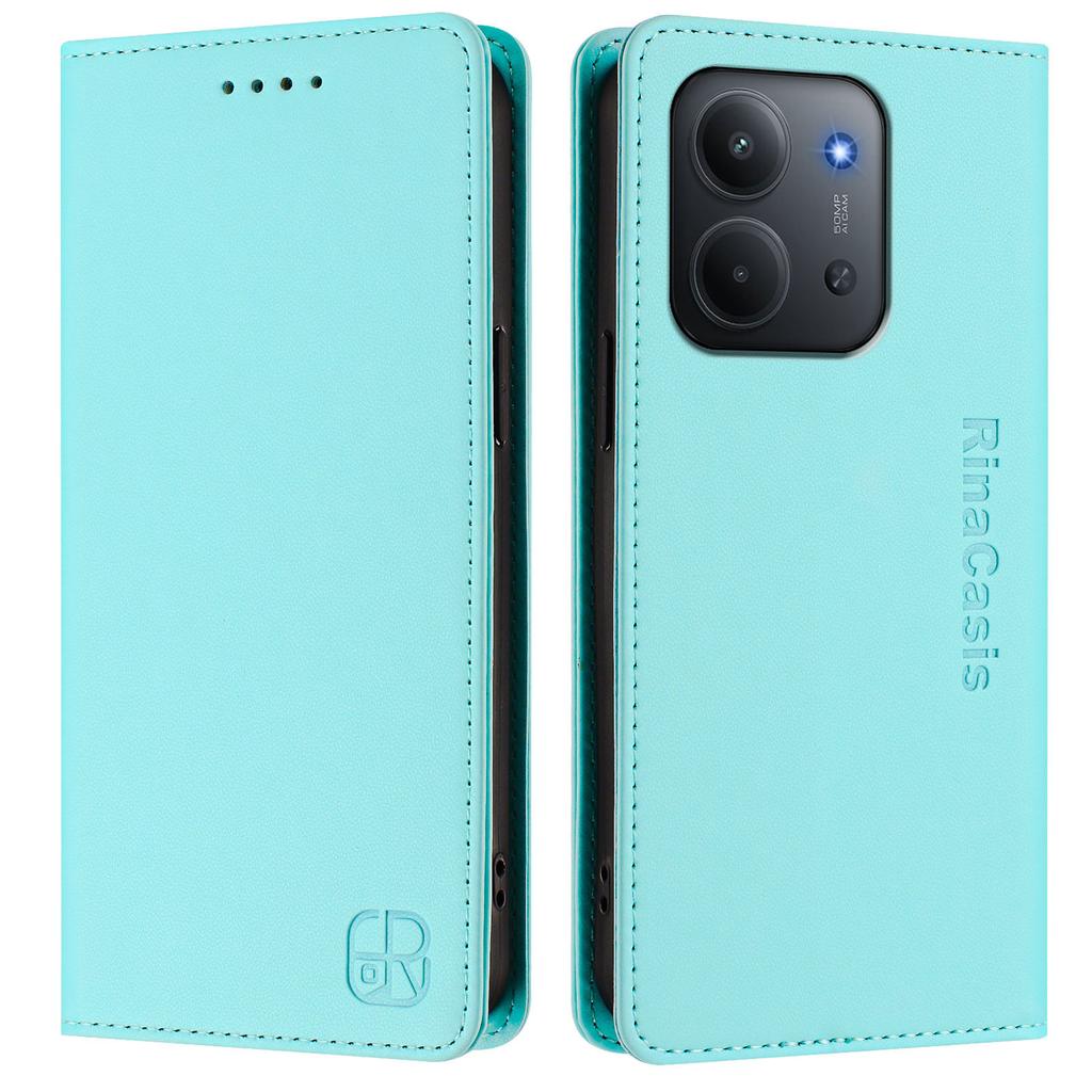 Pro Xiaomi Redmi 15C 4G (171 mm) Kožené pouzdro RINACASIS RC01 Kryt na telefon s RFID blokující peněženkou a stojánkem