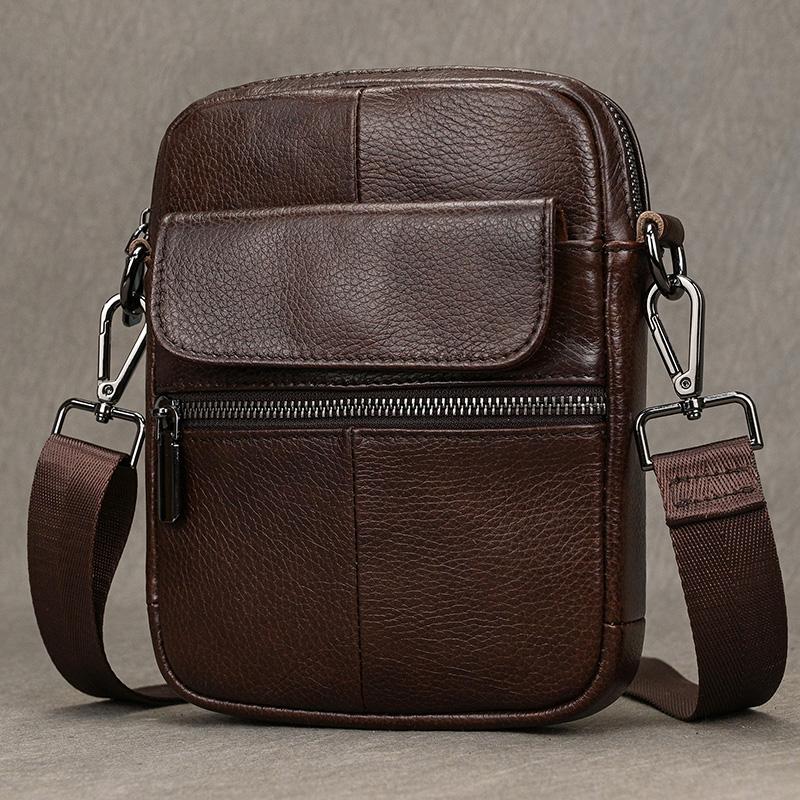 Casual top layer cowhide men's crossbody bag small shoulder bag outdoor waterproof mini waist bag for male phone pouch crossbody