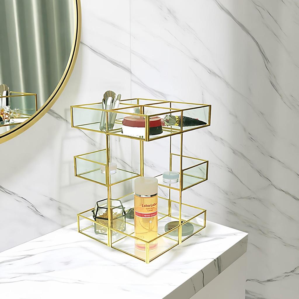 Three-Tier Glass Vanity Organizer for Skincare, Cosmetics, Perfume, and Lipstick