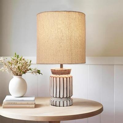 40.64 Cm Retro Farmhouse Table Lamp for Living Room Bedroom Rustic Linen Bedside Nightstand Lamps for Kids Room Study Office, Cylinder LED
