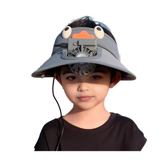 Kids Hat with Built-in Fan Cartoon Shape Oversized Brim UV-Resistant Sun Hat Cartoon Style Adjustable Wind Speed Hat